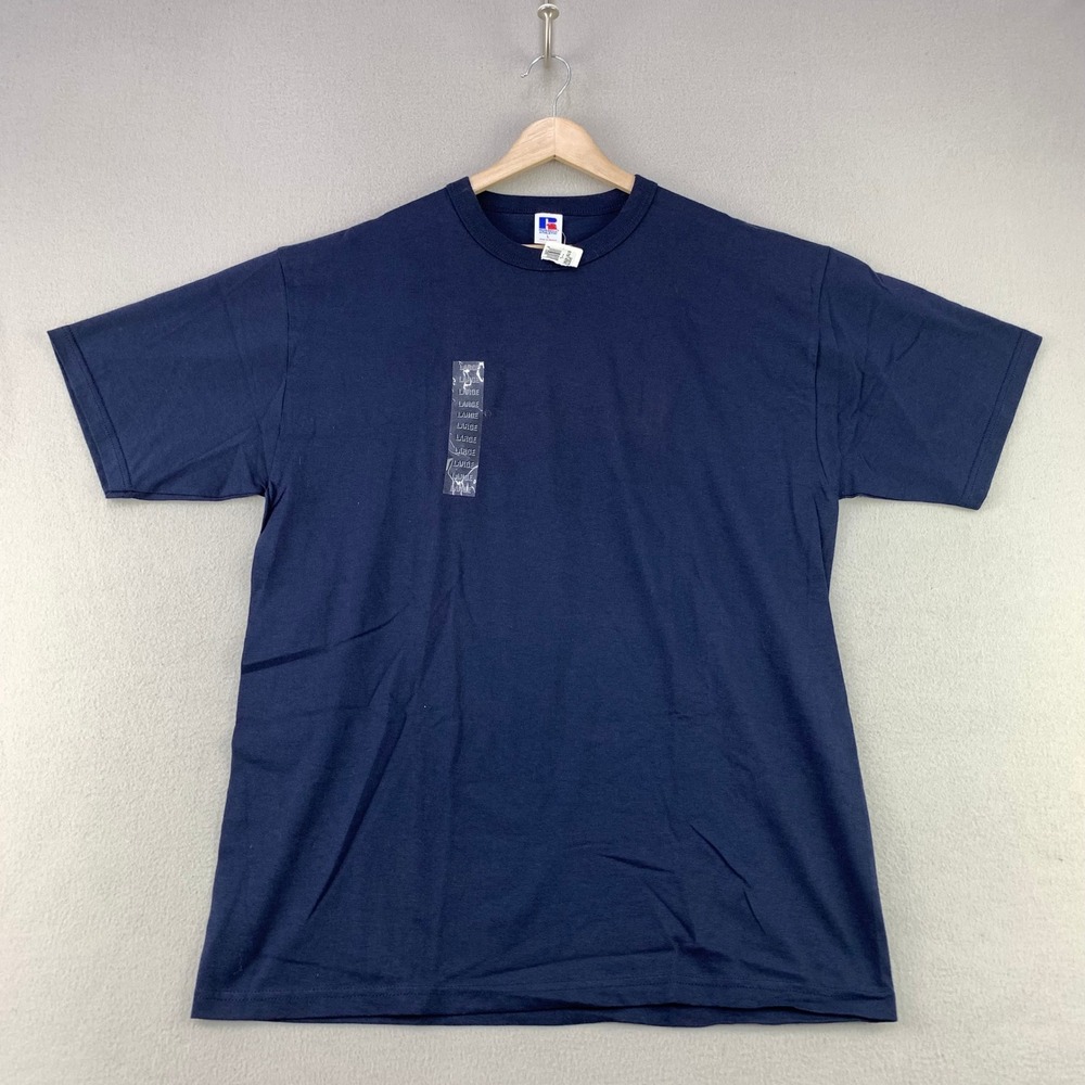 Vintage Deadstock Russell Athletic T-Shirt Mens Large Navy Blue Blank Tee Mexico